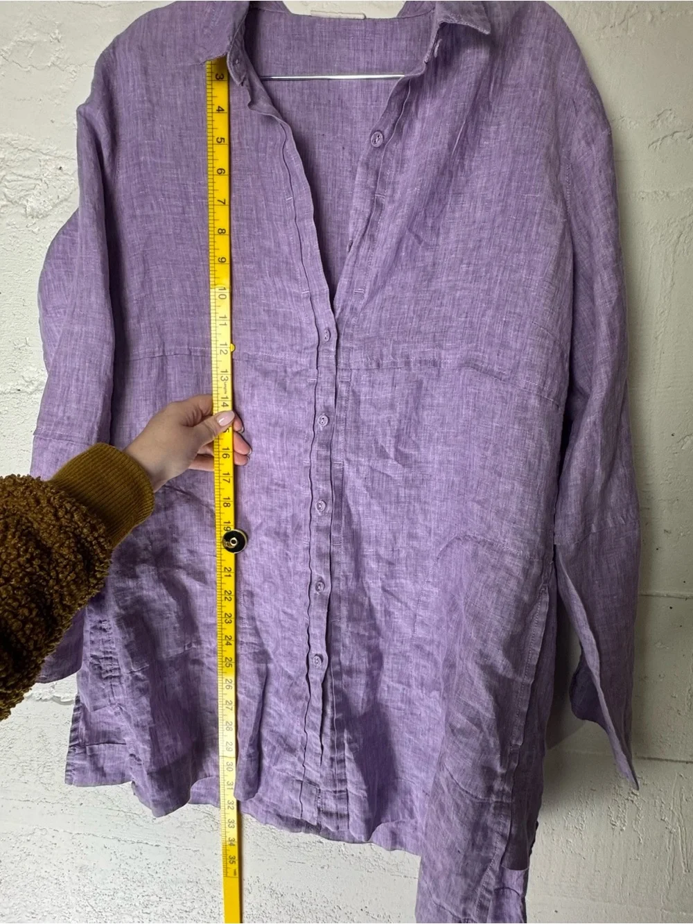 Poetry Linen Women’s Purple Lilac long line Button Up Long Sleeve Shirt Size 10 - Picture 9 of 11